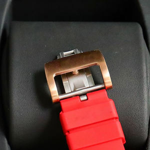 Men's rose gold retro chronograph watch, hollowed-out automatic mechanical barrel-shaped watch, with <b>red</b> rubber strap - Product Image 6