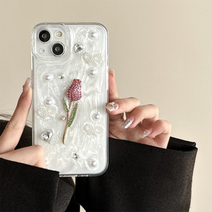 Custodia per <span class=keywords><strong>iPhone</strong></span> 16 in Resina Epossidica con Glitter, Perle e Strass, Stile Coreano per Donne, Compatibile con <span class=keywords><strong>iPhone</strong></span> 14, 15 Pro Max, 13, 12, 17 - Product Image 6