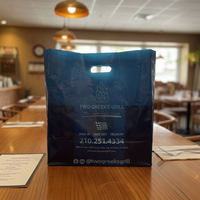 Sacs personnalisés avec logo réutilisables en LDPE/HDPE PE, poignée découpée, fond carré, couleur personnalisée, pour expédition, livraison de repas à emporter, restaurant