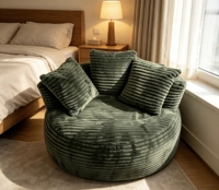 Weicher Gestreifter Cord-Sitzsack-Sofa Gefüllt mit Schaumstoff-Füllung, Bequemer Faulenzer-Sessel für Wohnzimmer Schlafzimmer Leseecke