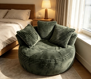 <span class=keywords><strong>Sofá</strong></span> de Corduroy a Rayas Suaves Relleno de Espuma Triturada, Cómodo Sillón Reclinable para Sala de Estar, Dormitorio o Rincón de Lectura - Product Image 3