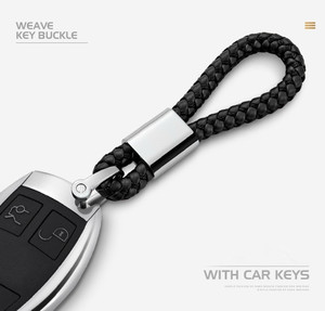 Custom Leather Braided <b>Rope</b> Keychain High Quality Hand-woven PU Leather Pendant with Car Brand LOGO Metal Keychain Wholesale - Product Image 4
