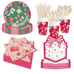 DAMAI Christmas Gift Box Themed Party Disposable Paper Plates and Cups for Christmas Party Supplies - Product Image 4