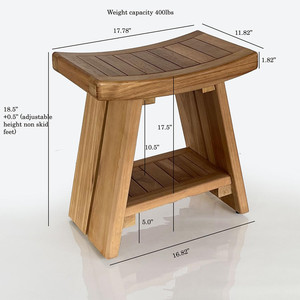 Banco doccia naturale legno di <span class=keywords><strong>Teak</strong></span> indonesiano pesante sgabello costruito robusto con comodo sedile curvo e ripiano di stoccaggio. - Product Image 5
