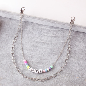 Chaîne de taille double couche en forme de cœur avec lettres, imitation perles, pour femme, idéale au quotidien - Product Image 3