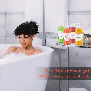 Gel de ducha exfoliante de marca privada, Gel de ducha de fresa, limón, blanqueador de piel suave, lavado corporal de frutas orgánicas