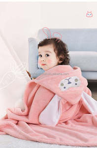 Kids Wearable Reusable Hooded Bath Towel Absorbent Coral Fleece Cartoon Customizable Logo Soft Baby - Product Image 3