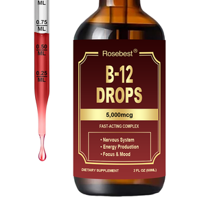 Complément alimentaire liquide de vitamine <span class=keywords><strong>B12</strong></span> à la saveur naturelle de framboise, 5000 mcg, certifié GMP, formule et emballage personnalisables, marque privée - Product Image 1