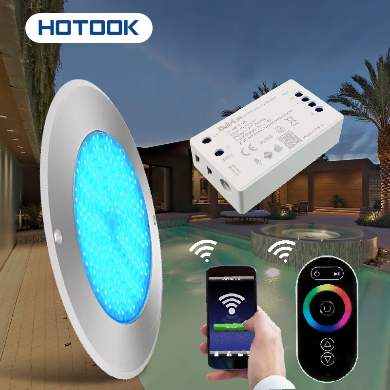 HOTOOK 7mm Slim Newest Led Underwater SMD 316SS Stainless Steel AV12 Volt Wifi Remote Control Spa Light Resin Filled Pool Lights