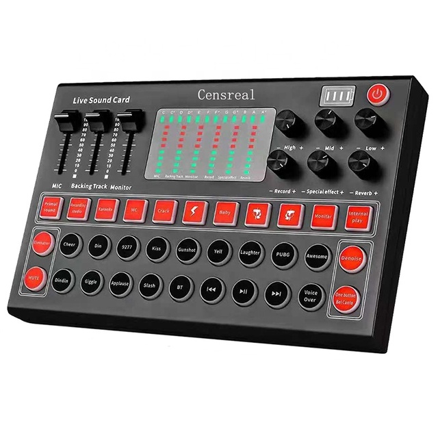 RGB Sound Card with Portable Microphone Funny Voice Changer for Live Streaming & Singing Broadcast Multiple Sound Effects