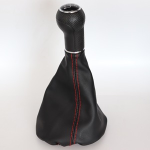 Leather Gear <b>Shift</b> <b>Knob</b> Cover For Jetta Car With Red Stitching And Elastic Opening - Product Image 2