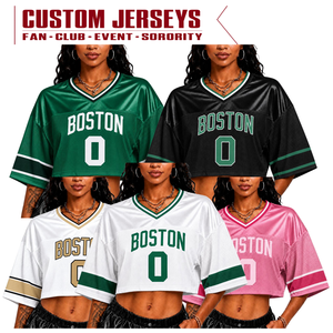 Maillots personnalisés ODM OEM <span class=keywords><strong>Boston</strong></span> <span class=keywords><strong>Celtics</strong></span> pour femmes, style streetwear Y2K, coupe ample, épaules tombantes, t-shirts en mesh. - Product Image 1