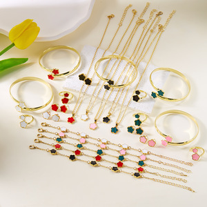 INS Luxury Lucky Flower Five-Clover Flower Five Leaf Clover Charm Jewelry <b>Bracelet</b> Ring Earrings Necklace <b>Sets</b> for Women - Product Image 3