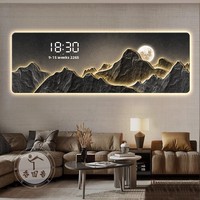 Peinture décorative murale pour salon 2026, style Grande Muraille, minimalisme moderne, luxe léger, horloge numérique LED lumineuse