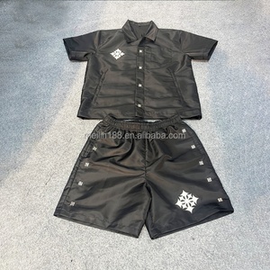Ensemble deux pièces personnalisé pour homme : chemise boutonnée en nylon et short en nylon – Tenue d'été coupe-vent, ensemble short et veste de survêtement - Product Image 1
