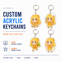 Porte-clés en acrylique anime mignon, transparent, avec fermoir pivotant, impression double face, personnalisable en gros, OEM, ODM, impression d'illustrations personnalisées