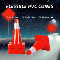 Cône de signalisation routière haute visibilité, réfléchissant, orange prismatique haute intensité, en PVC, 30 cm, avec lumière clignotante