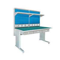Table de travail métallique professionnelle OEM de haute qualité, taille personnalisée, avec tiroirs robustes et panneau perforé, pour usines d'électronique et garages