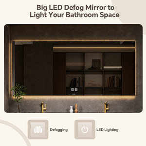 Meuble-lavabo de salle de bain, meuble-lavabo double vasque avec miroir LED anti-buée, meuble-lavabo mural flottant en bois massif - Product Image 5