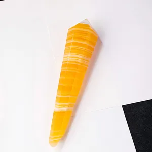 Wholesale Healing Natural Crystal Yellow Calcite Point Ornament Carving Crystal Spirit Pendulum For Decor