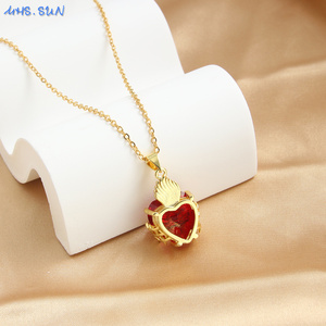 Collier Pendentif Cœur Sacré Plaqué <span class=keywords><strong>Or</strong></span> avec Chaîne Croisée et Zircon Cubique, Tendance et Polyvalent pour Femmes et Filles - Grande <span class=keywords><strong>Vente</strong></span> - Product Image 6