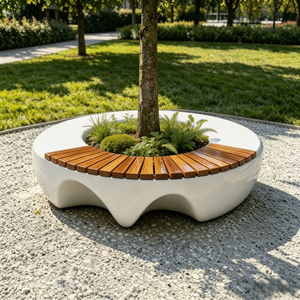 Curved Integrated Planter Seating Bespoke Fiberglass <b>Stools</b> for Cultural Center Exterior - Product Image 6