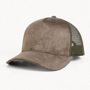 Casquettes en daim de haute qualité en gros, casquettes de camionneur personnalisées avec logo, casquettes de camionneur en daim à 5 panneaux avec maille - Product Image 2
