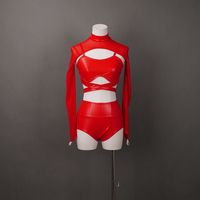 Robe de danse jazz pour fille, tenue rouge fendue, robe pour femme, robe de danse coréenne, robe de performance Kpop