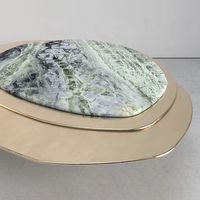 Table basse en marbre Dream Home à niveaux concentriques, avec bordure en métal doré, piétement en marbre vert naturel, mobilier de salon design