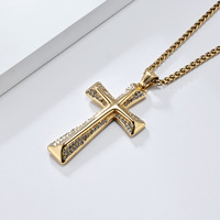 Collier pendentif en acier inoxydable 316l PVD avec croix chrétienne catholique religieuse hip hop zircon, bijoux de mode unisexe en gros