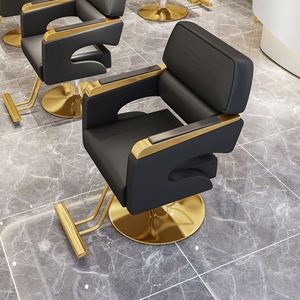 High-end Hair Salon Furniture <b>Armchair</b> Can Rotate and Lift Stainless Steel <b>Black</b> Metal Men's Barber Seat Chair - Product Image 1
