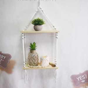 Étagères suspendues en macramé Décoration murale Boho Articles de décoration de chambre Étagère flottante en bois rustique Vente en gros - Product Image 6