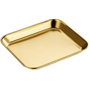 304 Stainless Steel <b>Square</b> Plate Silver Gold Antique Finish Shallow Dish For Hotel Food Coffee Tea Snack Serving - Product Image 4