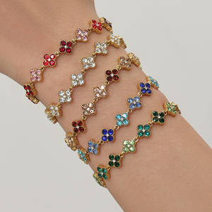 Ensemble de bijoux pour femme, tendance transfrontalière, nouveau, punk, entièrement serti de diamants, zircon 5A, fleur à quatre feuilles, collier, bracelet, bague, boucles d'oreilles - Product Image 4