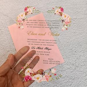 Carte d'<span class=keywords><strong>invitation</strong></span> transparente en acrylique, 50 pièces, fournitures de mariage, carte de mariage, enveloppe en perles, à la mode - Product Image 4