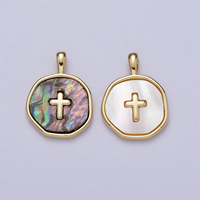 Pendentif croix en laiton en gros avec incrustation de nacre naturelle et de coquille d'ormeau, pendentif de bijoux personnalisé