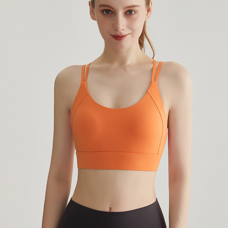 Fine Shoulder Strap Sports Bra One Piece Outerwear Style Shock-absorbing and Gathering Cross-shaped Yoga Top