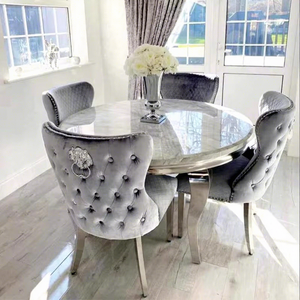 Juego de Mesa de Comedor Moderno y Económico de Estilo Nórdico de Fábrica, Mesa de Comedor Redonda de Mármol con 4 Sillas - Product Image 1