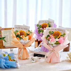 Ramo de <span class=keywords><strong>Girasoles</strong></span> y <span class=keywords><strong>Rosas</strong></span> de Ganchillo Hecho a Mano, de Hilo de Lana, para Jardín, Acción de Gracias, Graduación/Cumpleaños, Ecológico, Directo de Fábrica - Product Image 2