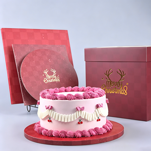 Merry Christmas Cake <b>Box</b> Set with Pink Cake and Macarons in Red Cardboard Packaging - Product Image 3