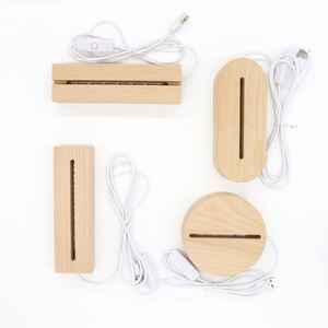 Beech Rectangular Oval LED Nightlight Base 7/3 Color Options Wooden Luminous USB Rechargeable 3D Nightlight Base Monochrome - Product Image 1