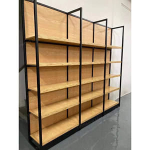 עץ פלדה מדפי סופרמרקט מדפי אחסון מעץ גונדולה מדפי סופרמרקט - Product Image 1