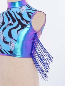 Haut de danse de luxe pour filles de 6 à 16 ans, style ballroom jazz, haut court métallisé, costume de scène pour spectacles et cours de danse - Product Image 5