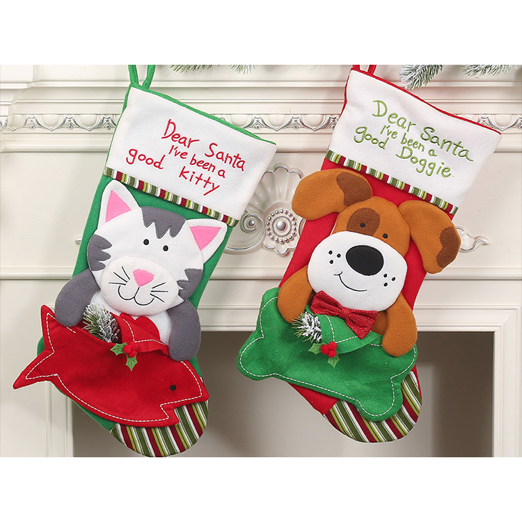 Personalize Xmas Eve Gift Party Decoration Hanging Stocks Cat Dog Pets Cute Christmas Party Stocking