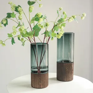 Modern glass and wooden base luxury vase table home decor flower vases 2021