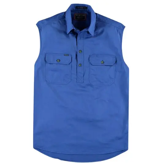 MenのHalf Button Sleeveless 100綿ワークシャツ