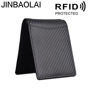 JINBAOLAI 2019 New Style Short Section Carbon Fiber Genuine Leather <strong>RFID</strong> blocked Protected <strong>Wallet</strong> For Men,Male Coin Purse - Product Image 2