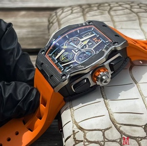 Reloj Mecánico Clásico y Elegante con Esfera de Cristal de Zafiro, Movimiento Automático Resistente al Agua, Color Naranja y Diseño Hueco - Product Image 4