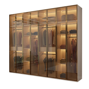 Luxury Glass Wardrobe Italian Style Master Room <strong>Closet</strong> Aluminium Glass Wooden Wardrobes - Product Image 2