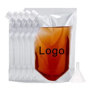 Flacon de sac à boire réutilisable avec logo imprimé personnalisé sac à bec verseur en plastique liquide debout pour fête de voyage de croisière d'alcool